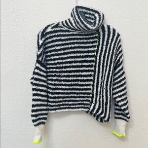 Pilcro Striped Black and White Turtleneck Sweater